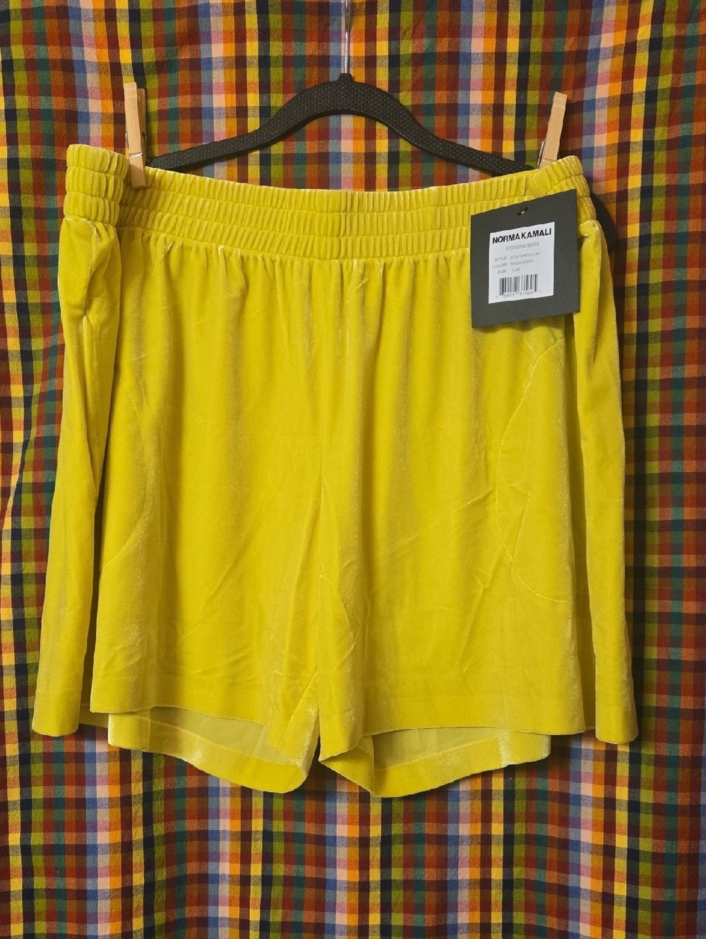 NORMA KAMALI Yellow/Green Velvet Shotrts Sz L NWT
